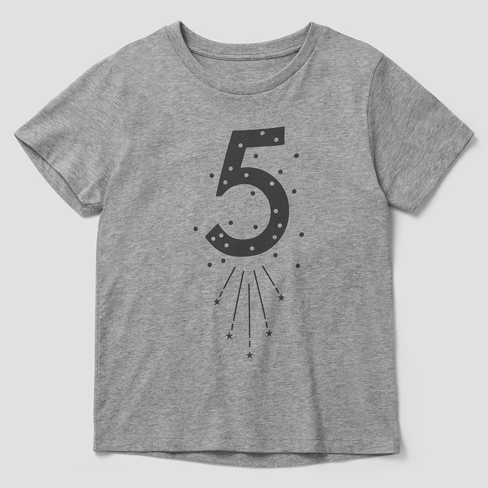 Number 5 Birthday Star T-Shirt in Grey at Our Kid Manchester