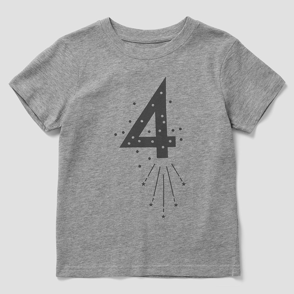 Number 4 Birthday Star T-Shirt in Grey