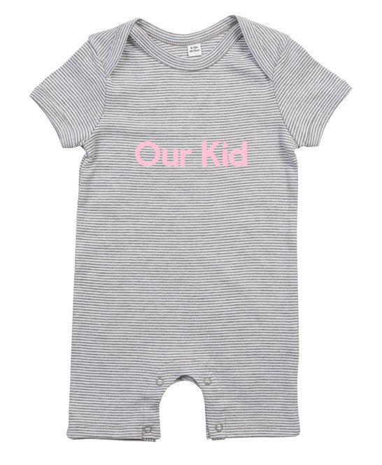 Our Kid Slogan Shortie Playsuit in Heather Grey with Pink slogan