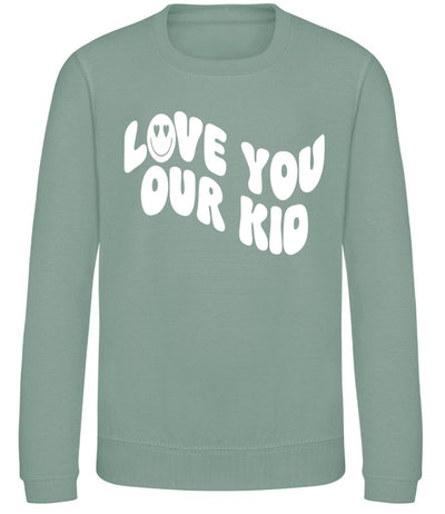 Our Albie ‘Love You Our Kid’ oversized sweatshirt for adults in cool green
