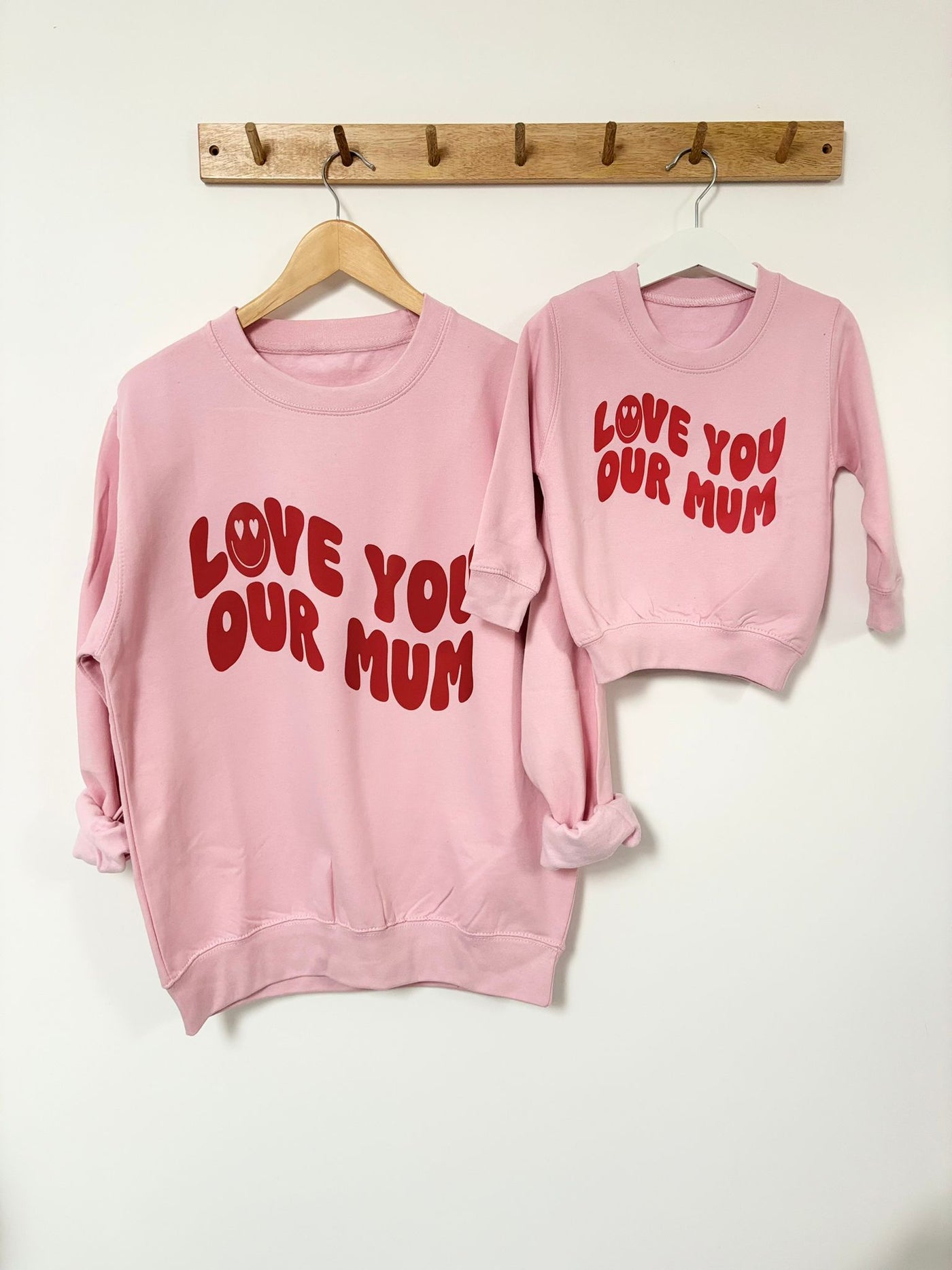 Our Albie ‘Love You Our Mum’ oversized sweatshirt for adults in pink cherry