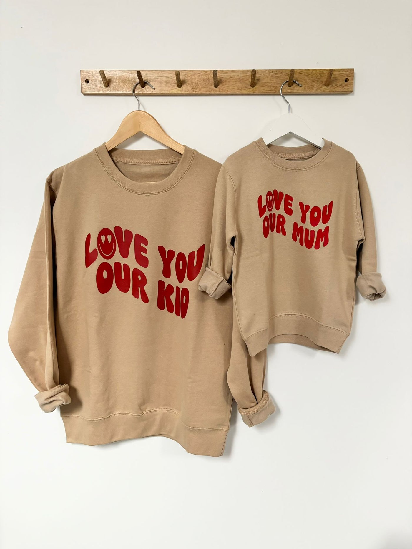 Our Albie ‘Love You Our Mum’ sweatshirt for kids in desert sand