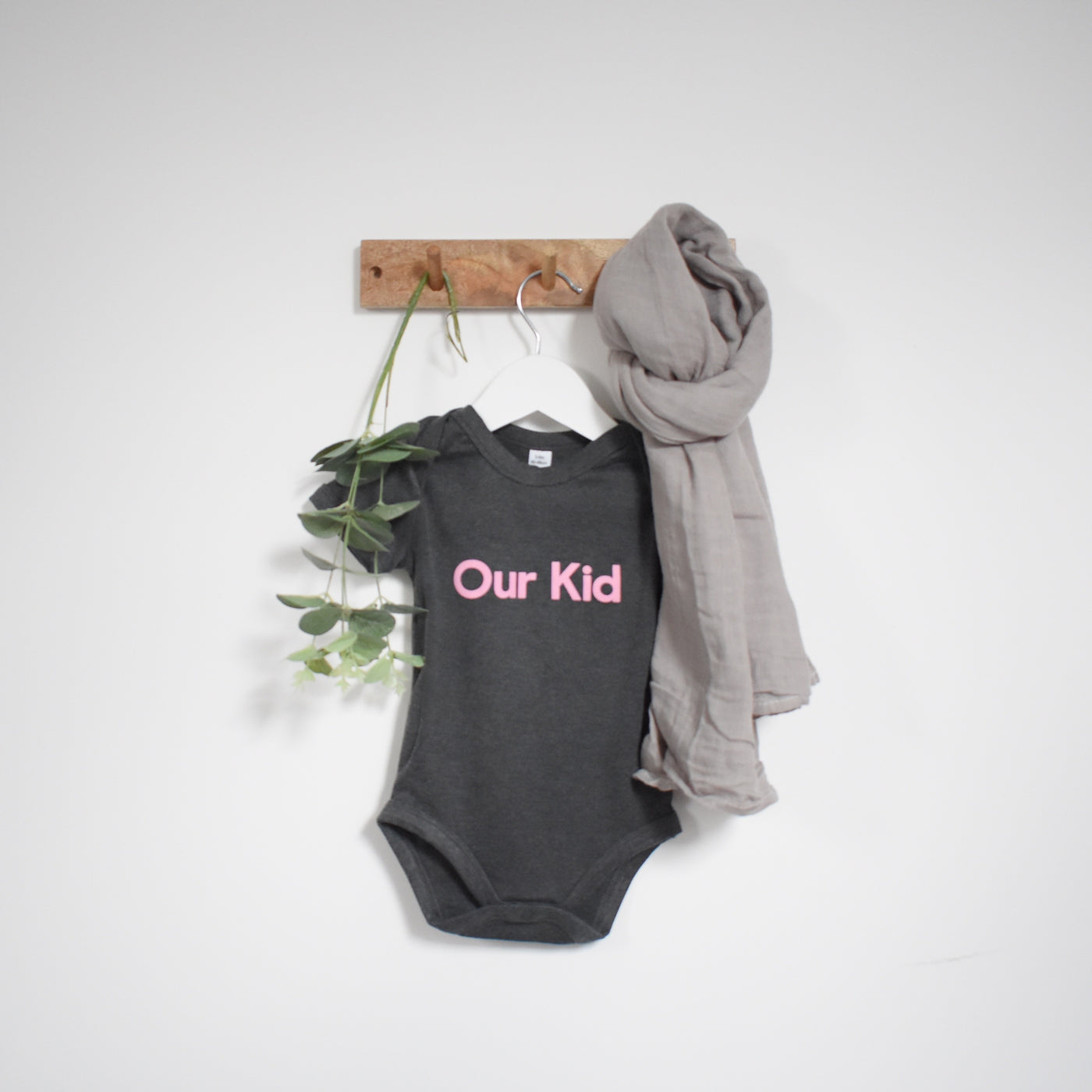 Our Kid Slogan Vest in Charcoal+Pink