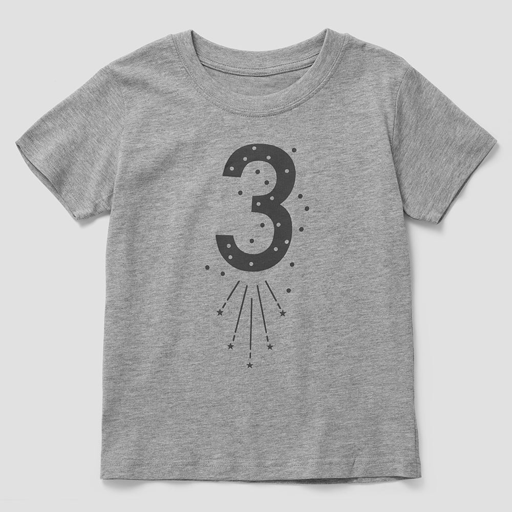 Number 3 Birthday Star T-Shirt in Grey
