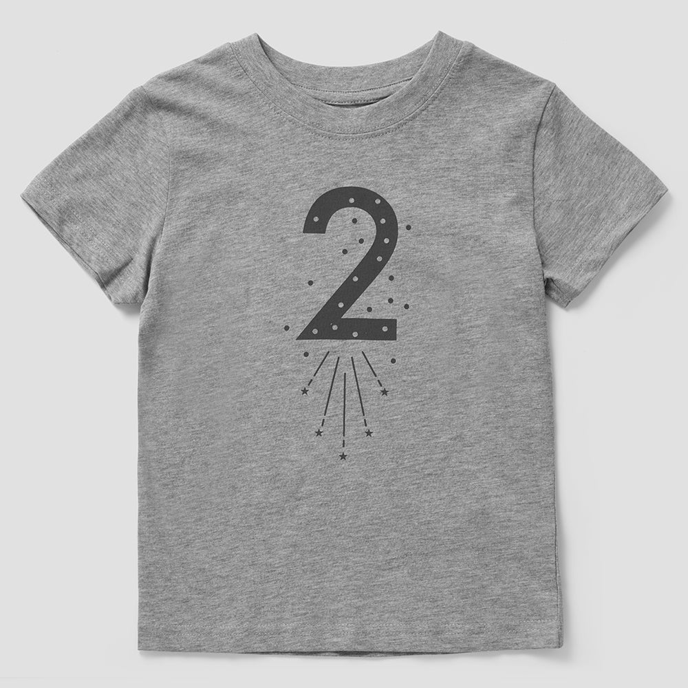 Number 2 Birthday Star T-Shirt in Grey