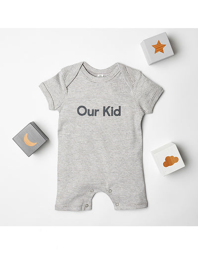 OUR KID - Shortie Playsuit with Slogan in Heather Grey