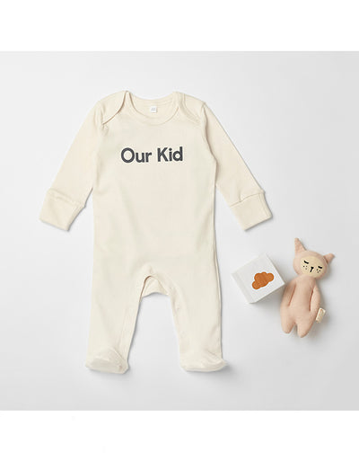 OUR KID - Natural Sleepsuit with Grey Slogan